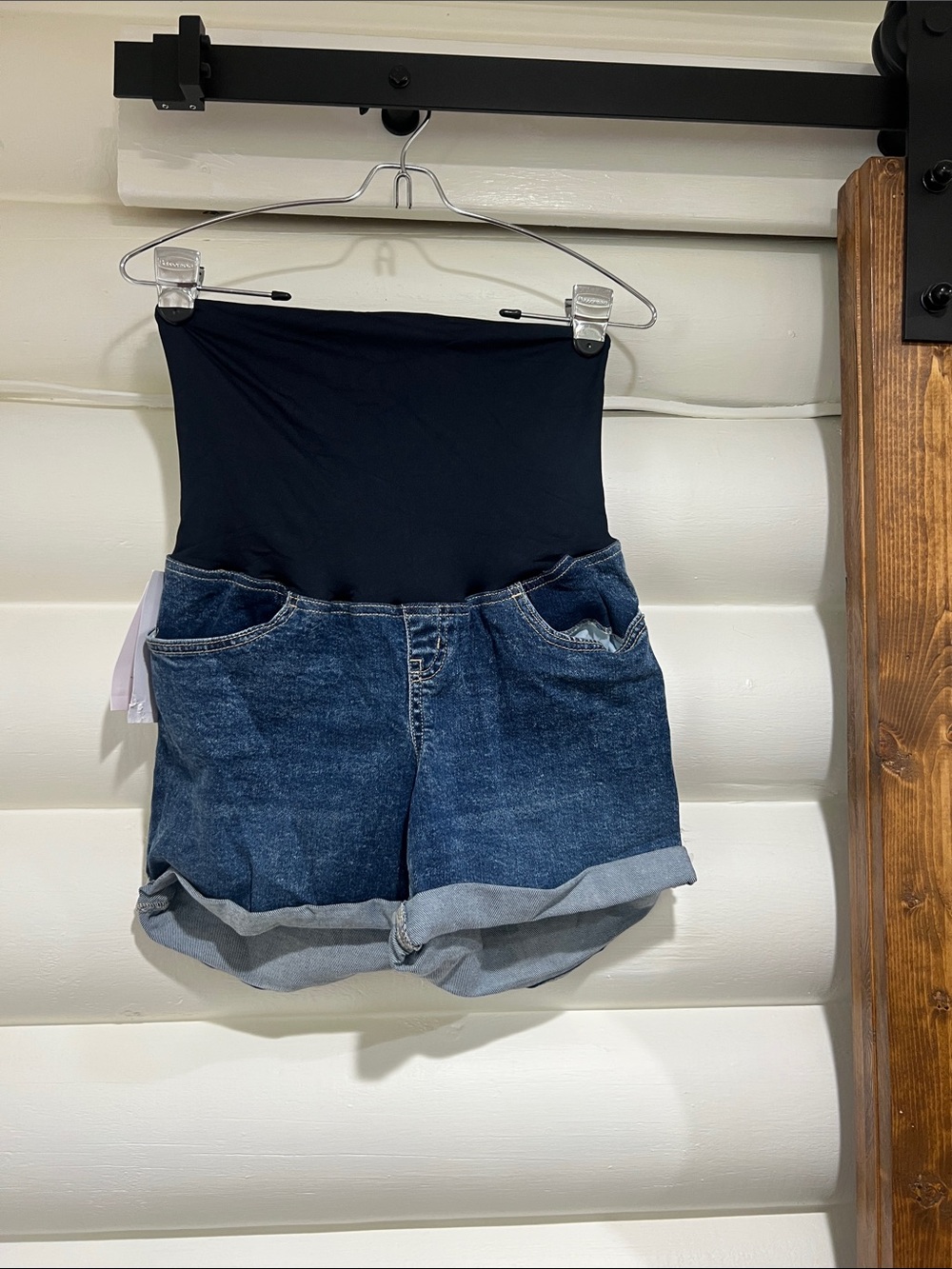 Isabel Maternity by Ingrid & Isabel Navy Overband Denim Cuffed Maternity Shorts